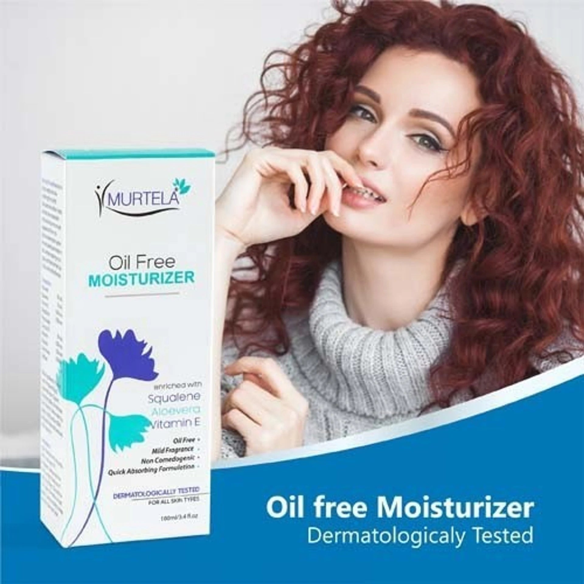Murtela Oil Free Moisturizer | Squalene, Aloe Vera & Vitamin E Face Moisturizer for Oily & Acne-Prone Skin | Dermatologically Tested | 100ml