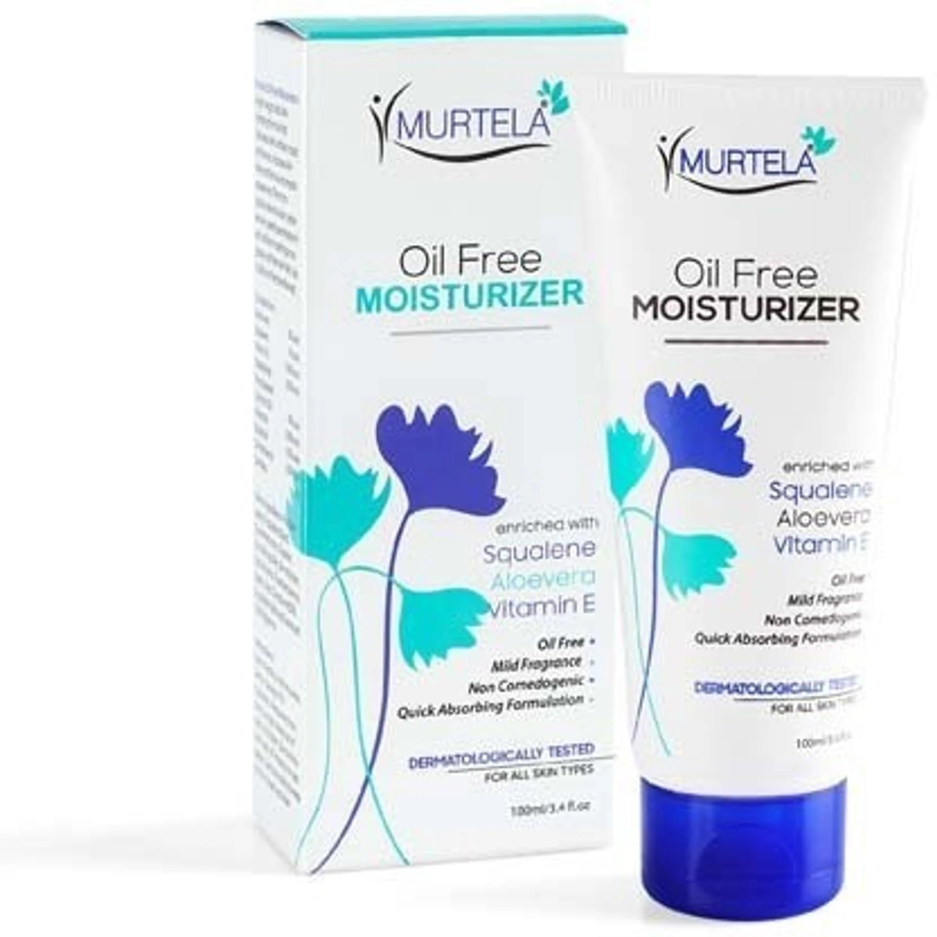 Murtela Oil Free Moisturizer | Squalene, Aloe Vera & Vitamin E Face Moisturizer for Oily & Acne-Prone Skin | Dermatologically Tested | 100ml
