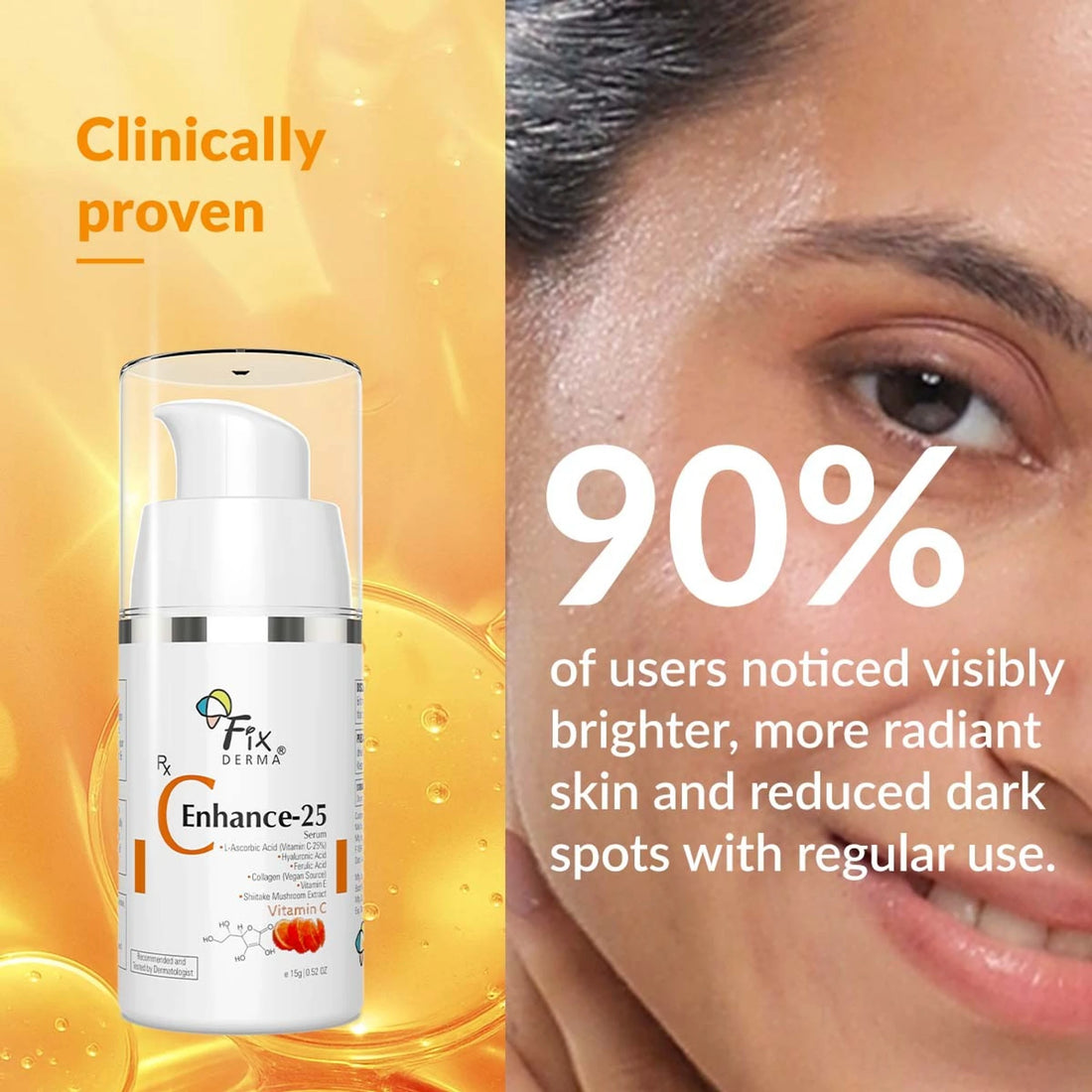 Fixderma C Enhance 25% Vitamin C Serum | Anti-Aging, Skin Brightening & Lightening Face Serum | 15ml