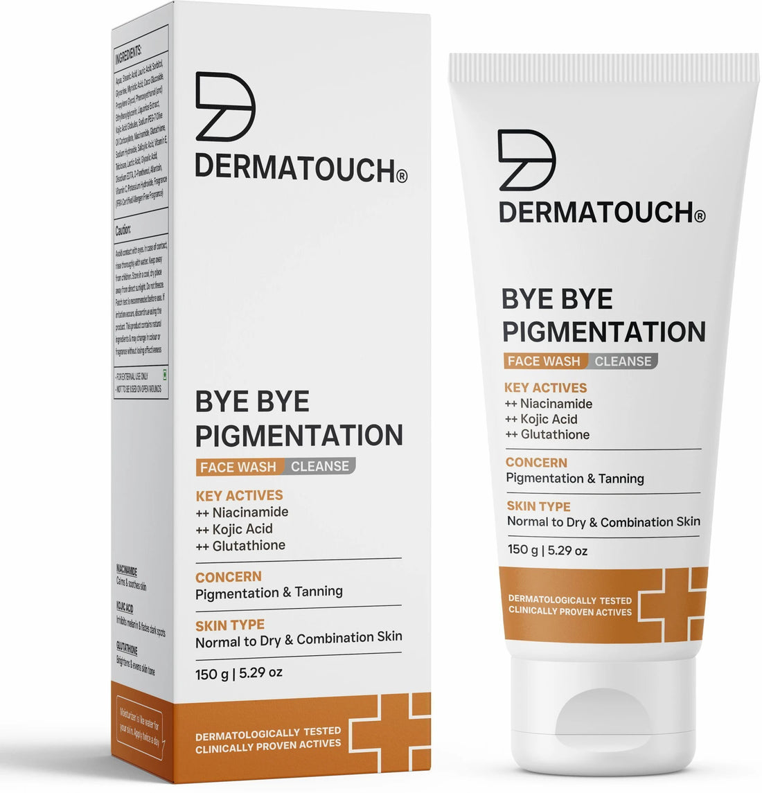 DERMATOUCH Bye Bye Pigmentation Face Wash | Niacinamide, Kojic Acid &amp; Glutathione | Brightening Cleanser for Uneven Skin Tone | 150g
