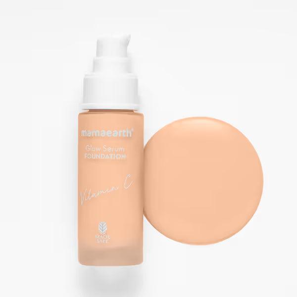 Mamaearth Glow Serum Medium Coverage Natural Foundation for All Skin Types - With Vitamin C & Turmeric for 12-Hour Long Stay - 30ml