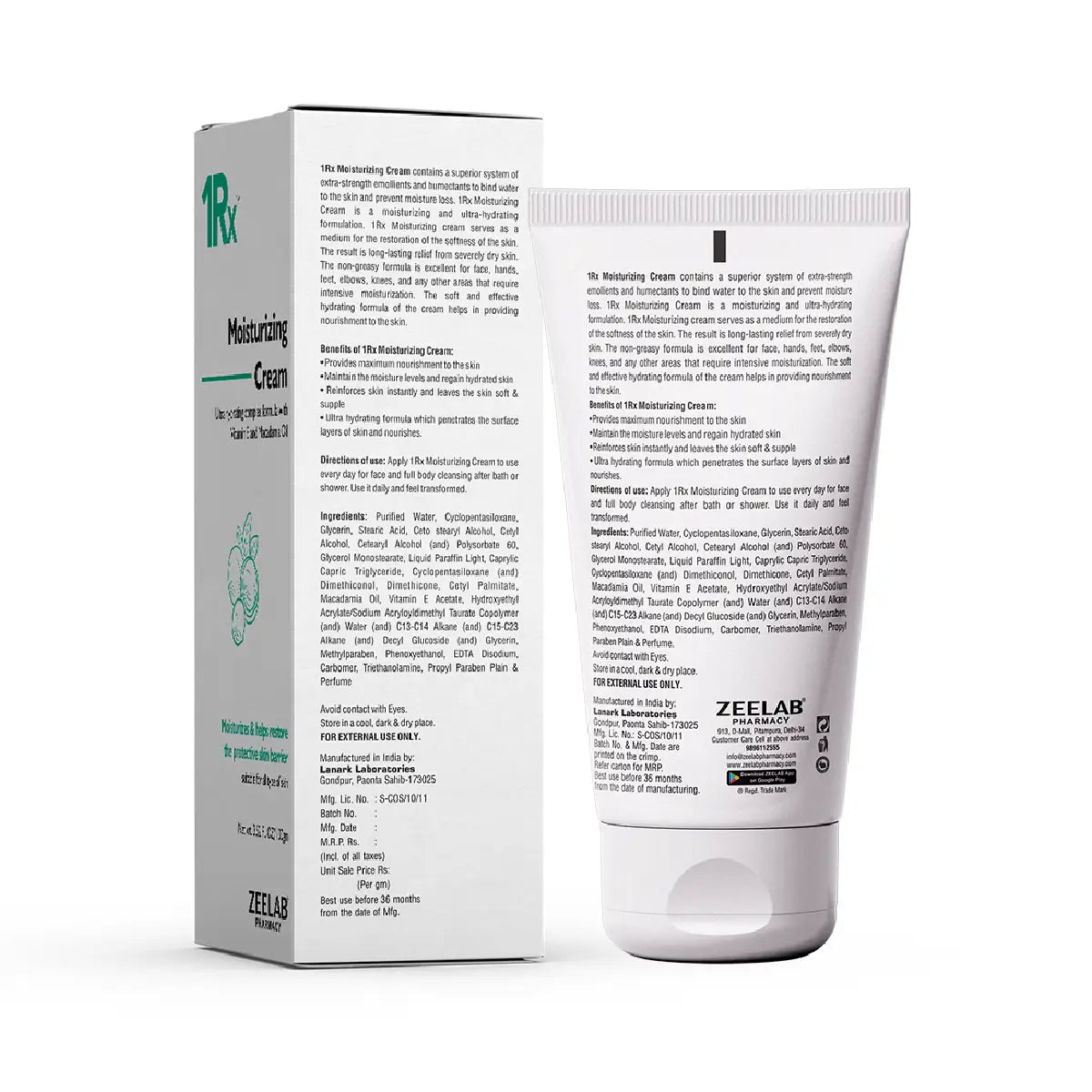 1RX Moisturizing Cream, 100g (Glycerin, Dimethicone, Liquid Paraffin, Macadamia Oil & Vitamin E)