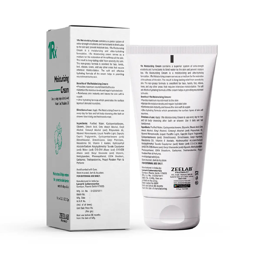 1RX Moisturizing Cream, 100g (Glycerin, Dimethicone, Liquid Paraffin, Macadamia Oil & Vitamin E)