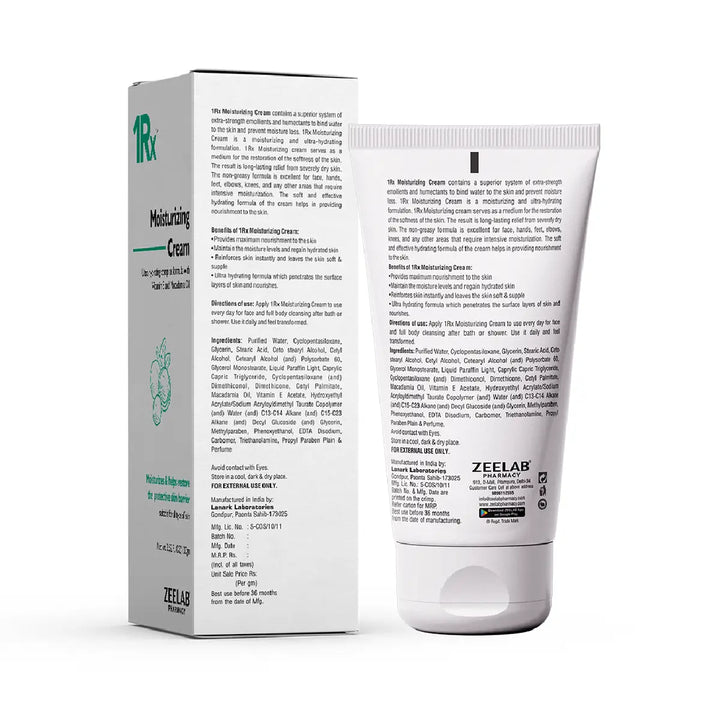 1RX Moisturizing Cream, 100g (Glycerin, Dimethicone, Liquid Paraffin, Macadamia Oil & Vitamin E)