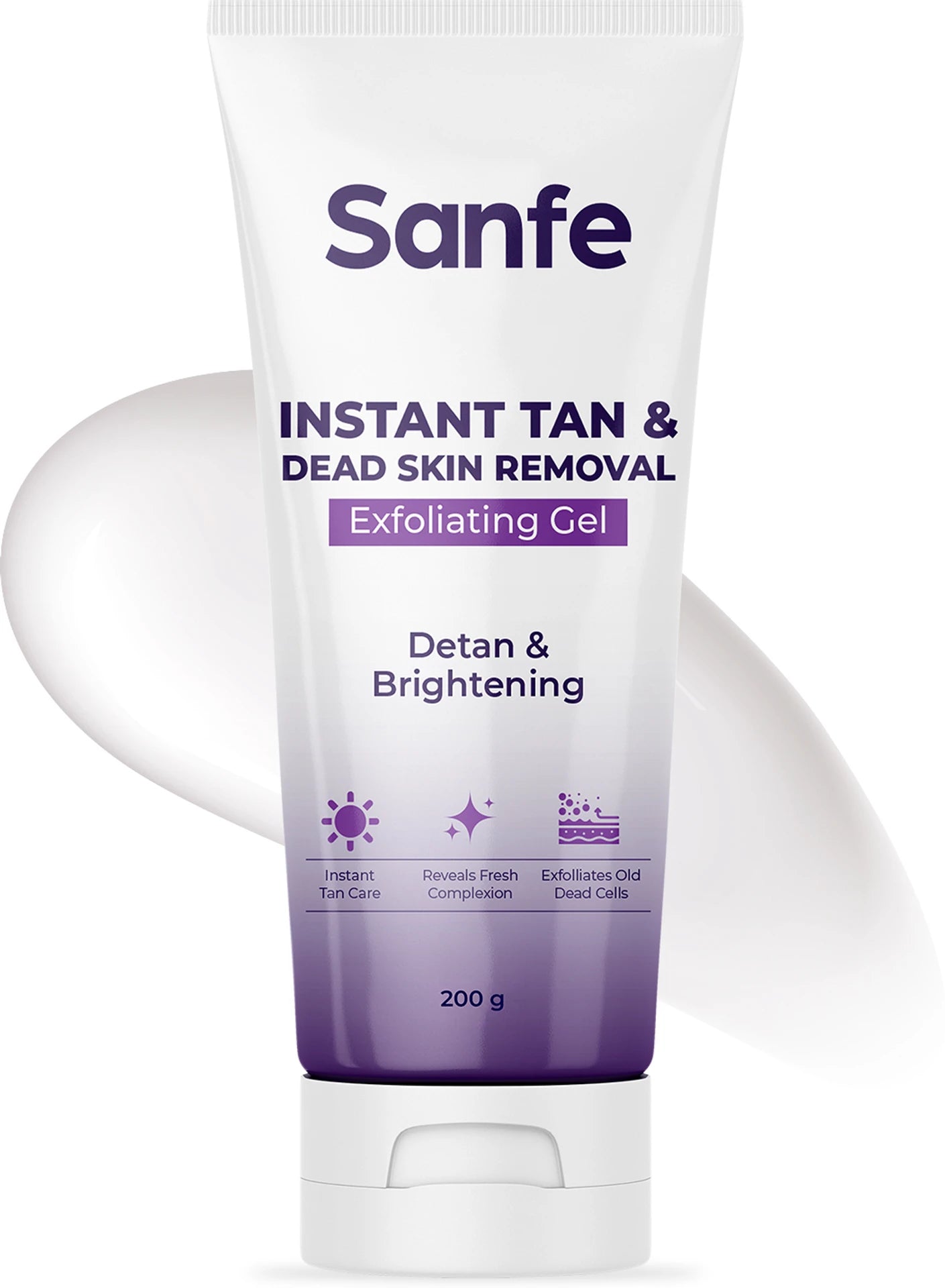 Sanfe Instant Tan & Dead Skin Removal Exfoliating Gel | Tan Removal Face & Body Exfoliator for Smooth, Glowing Skin | 100g