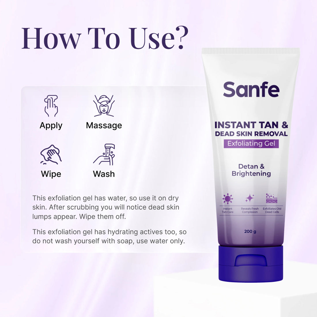 Sanfe Instant Tan & Dead Skin Removal Exfoliating Gel | Tan Removal Face & Body Exfoliator for Smooth, Glowing Skin | 100g