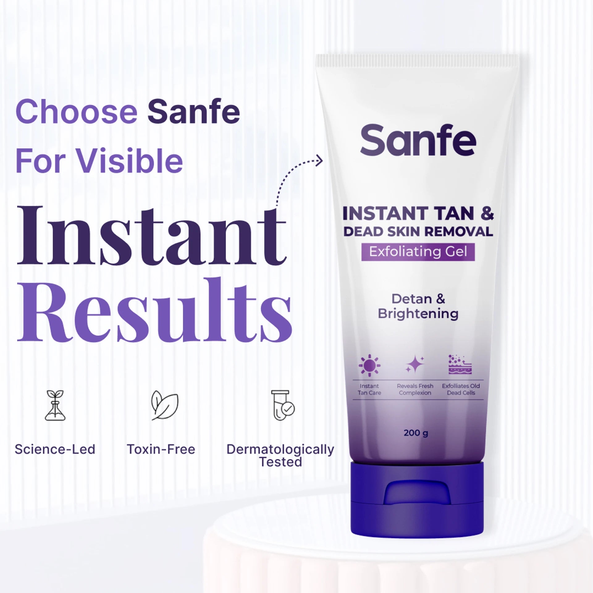 Sanfe Instant Tan & Dead Skin Removal Exfoliating Gel | Tan Removal Face & Body Exfoliator for Smooth, Glowing Skin | 100g