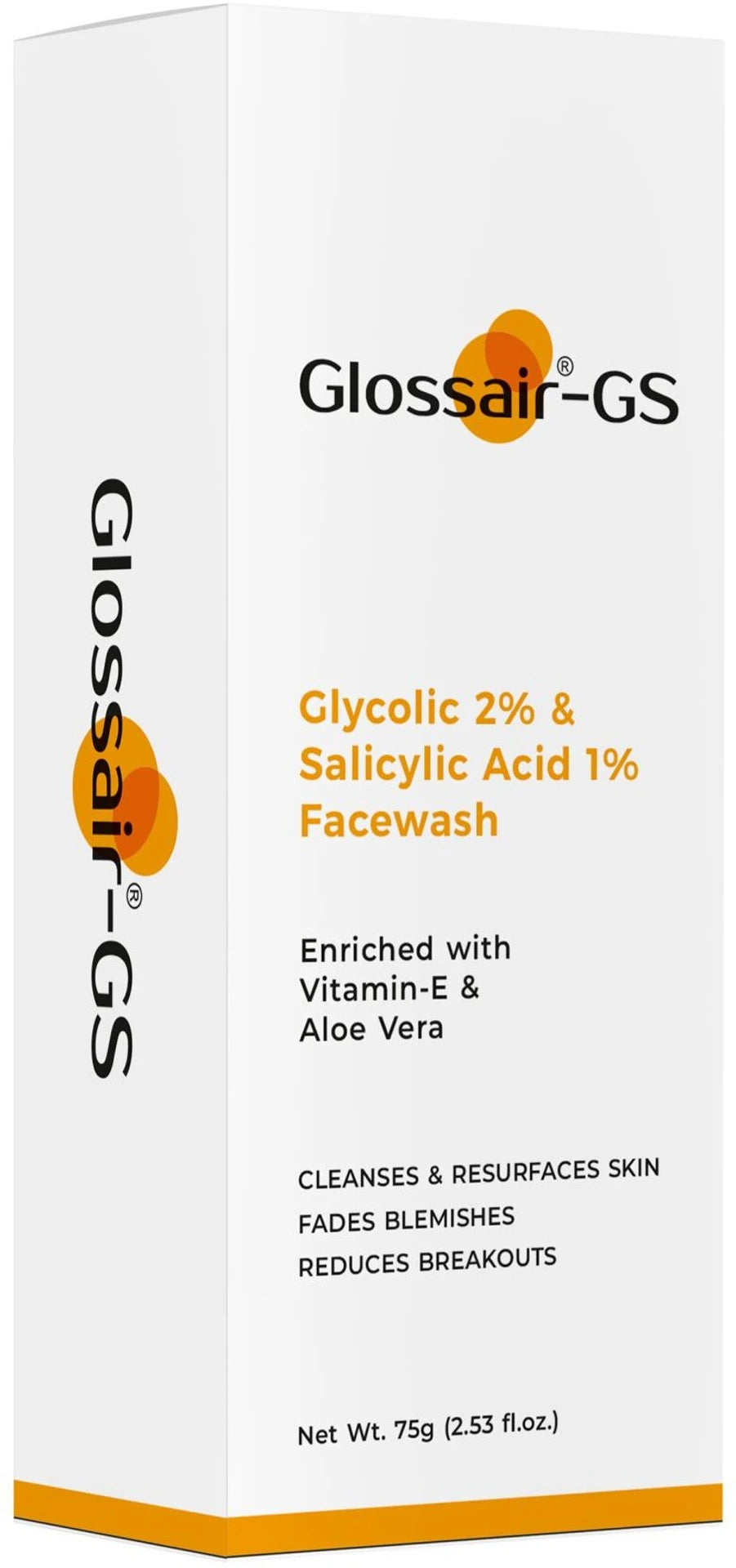 Glossair-GS Glycolic 2% & Salicylic Acid 1% Face Wash | Vitamin E & Aloe Vera Cleanser for Acne & Blemishes | 75g