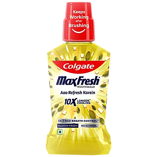 Colgate Maxfresh Mouthwash - 10X Longer Cooling, Removes Germs, No Bad Breath, Elaichi, 250 ml Bottle