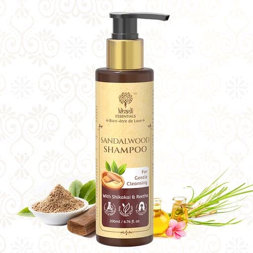 Khadi Essentials Sandalwood Hair Shampoo with Shikakai, Reetha And Bhringraj Oil, For Hair Strengthening, Growth, 200ml