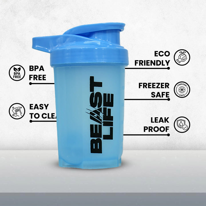 BeastLife Plastic Shaker For Gym 100% Leak Proof BPA Free Bottle For All Workouts 500 ml Plastic Shaker (Pack of 1, Blue)