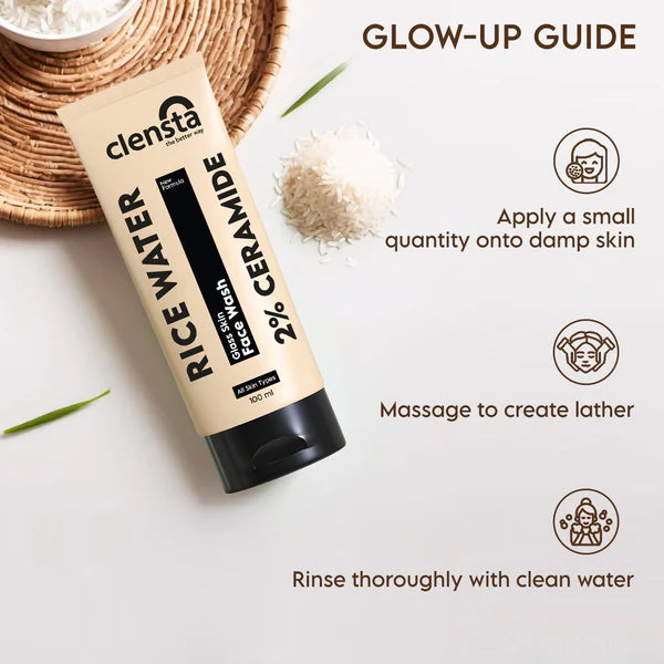Clensta Rice Water Face Wash 2% Ceramide for Glass Skin| 100ml