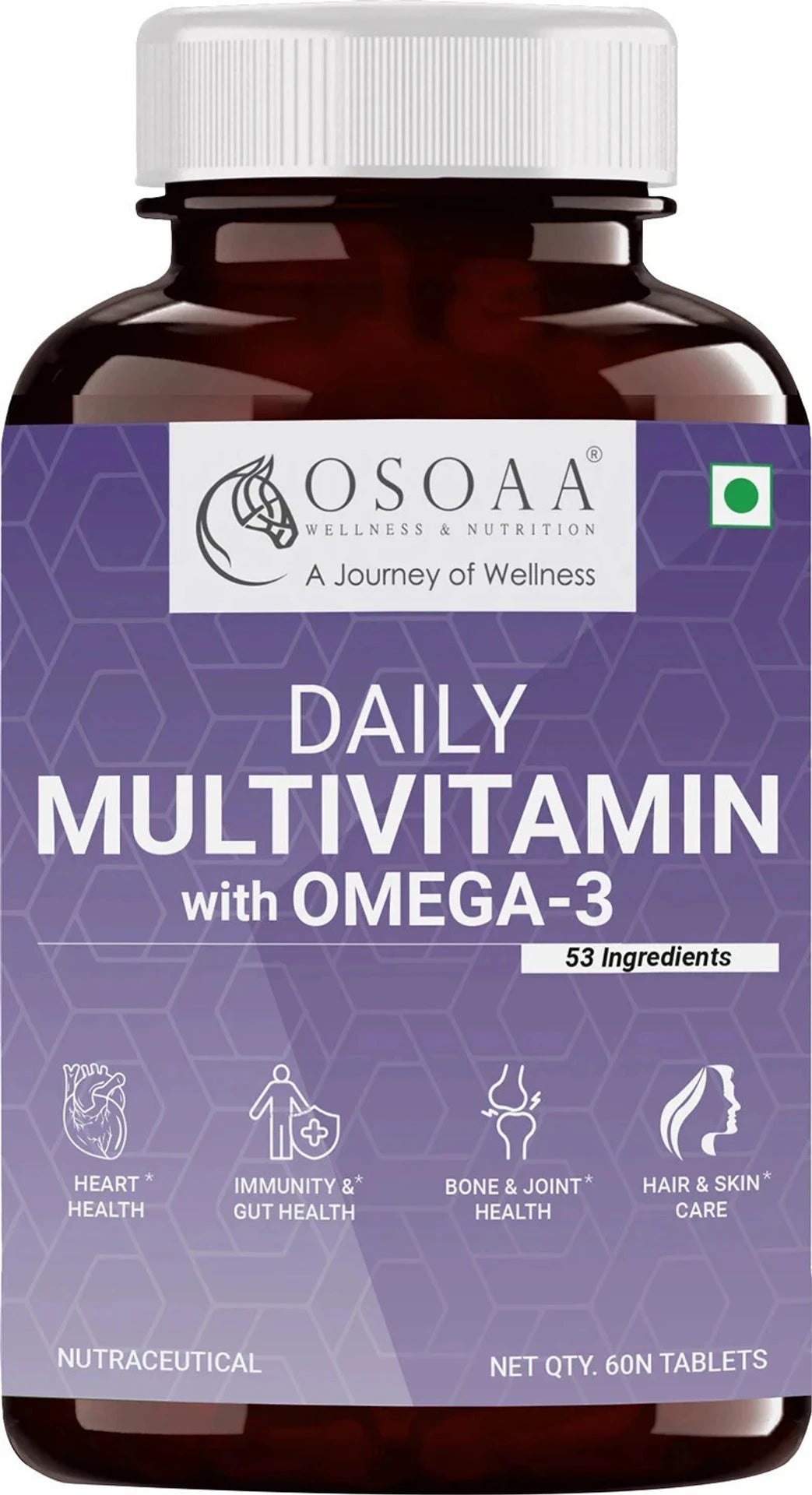 OSOAA Daily Multivitamin with vegetarian Omega 3, 53 Ingredients (60 Capsules)