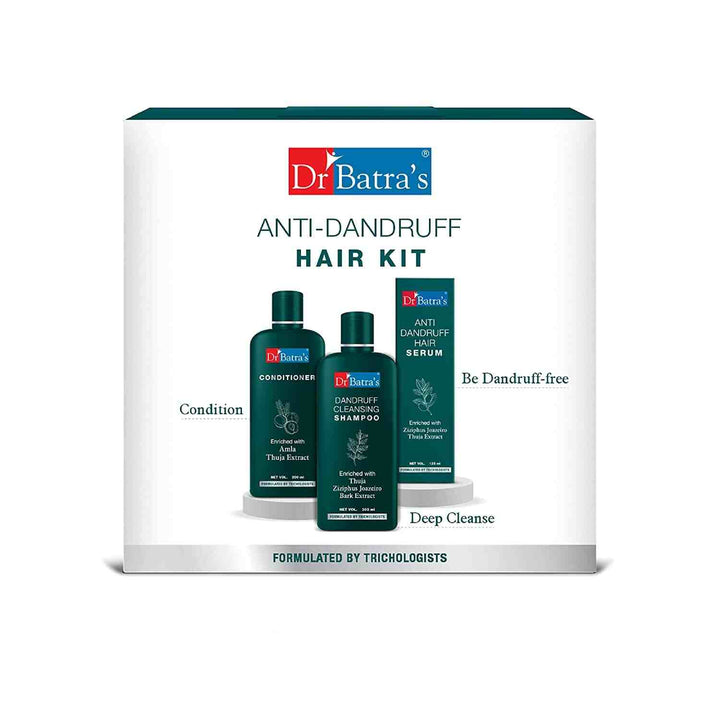 Dr Batra's Anti-Dandruff Hair Care Kit (Pack of 3) | Includes Shampoo, Conditioner & Serum | With Goodness of Thuja & Amla extracts | Helps Reduce Dandruff & Soothe Scalp.