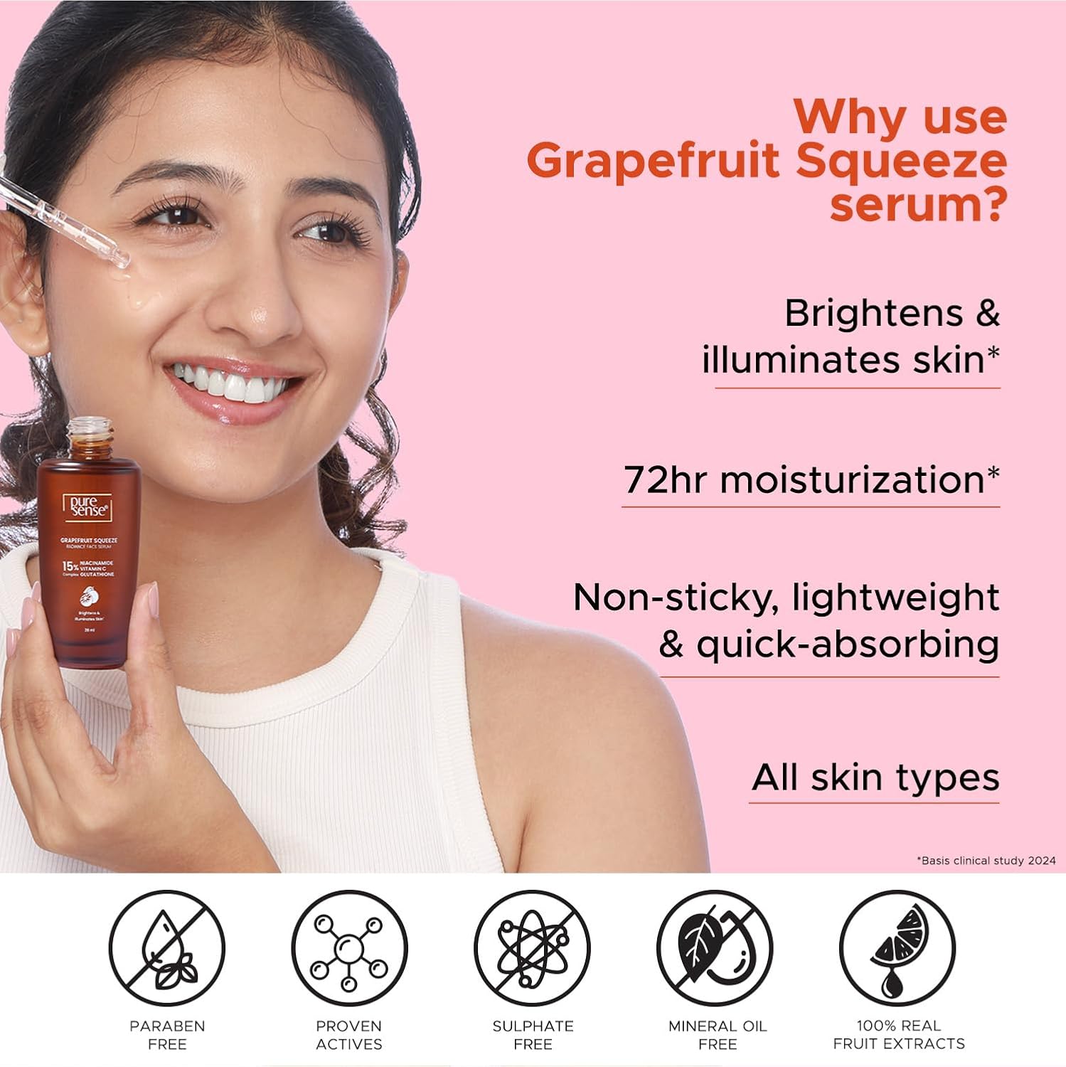 PureSense 15% Niacinamide, Vitamin C & Glutathione Radiant Face Serum with Grapefruit | 28ml