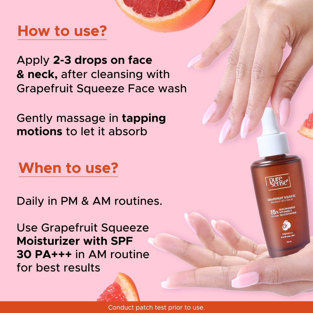 PureSense 15% Niacinamide, Vitamin C & Glutathione Radiant Face Serum with Grapefruit | 28ml