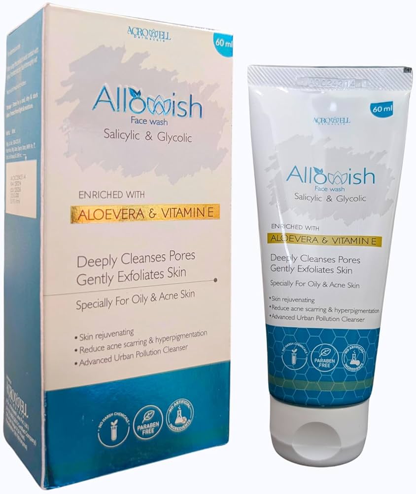 ALLOWISH Face Wash by Acrowell | Salicylic & Glycolic Acid Face Wash for Acne, Pimples & Oily Skin | 60ml
