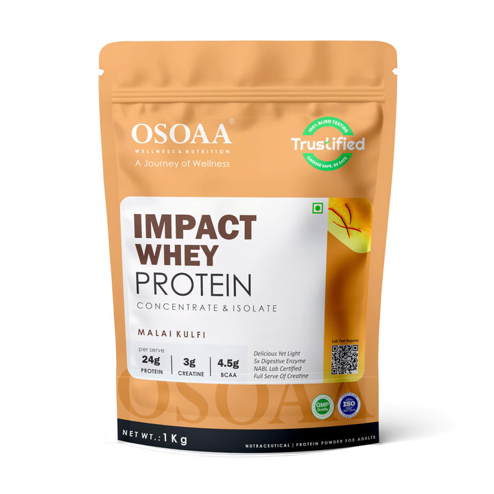 OSOAA Impact Whey Protein | High Protein for Muscle Growth, Strength & Recovery | Belgian Chocolate & Malai Kulfi | 1kg
