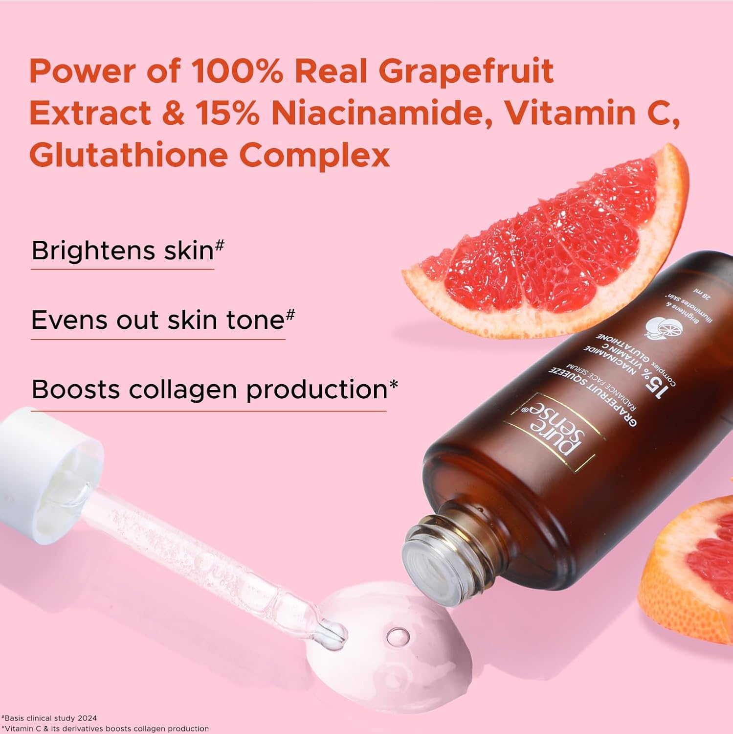 PureSense 15% Niacinamide, Vitamin C & Glutathione Radiant Face Serum with Grapefruit | 28ml