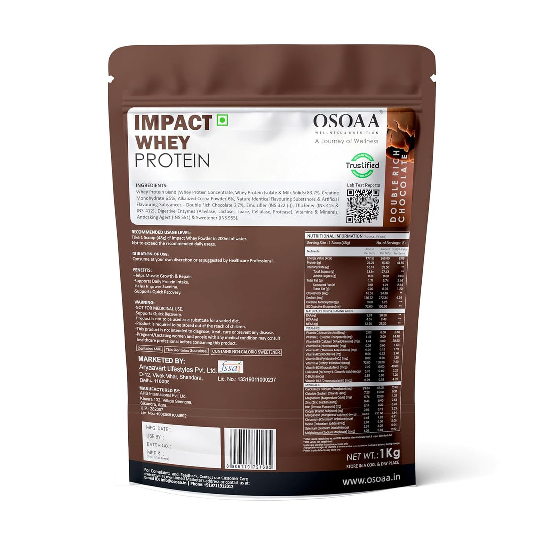 OSOAA Impact Whey Protein 1kg – Belgian Chocolate