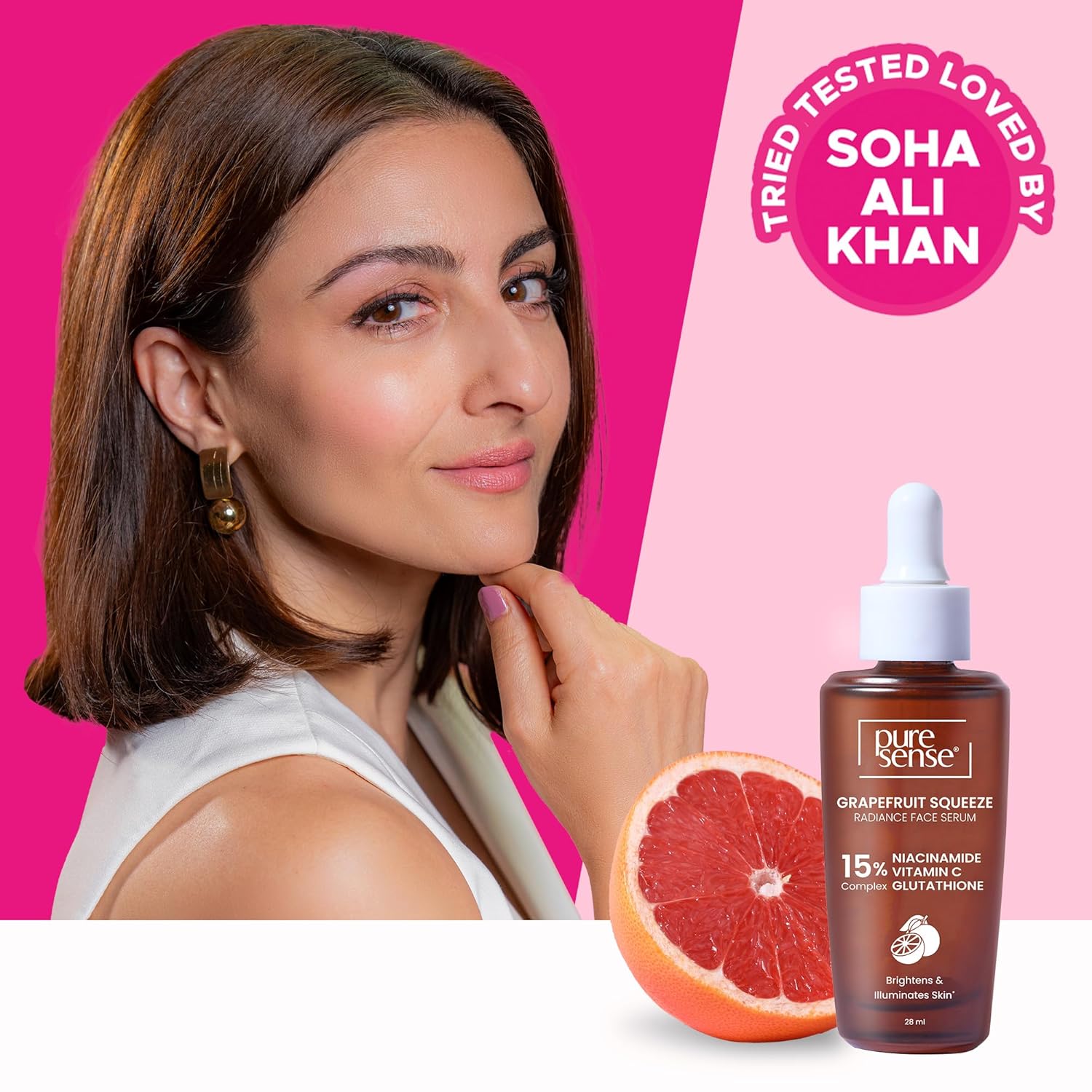 PureSense 15% Niacinamide, Vitamin C & Glutathione Radiant Face Serum with Grapefruit | 28ml