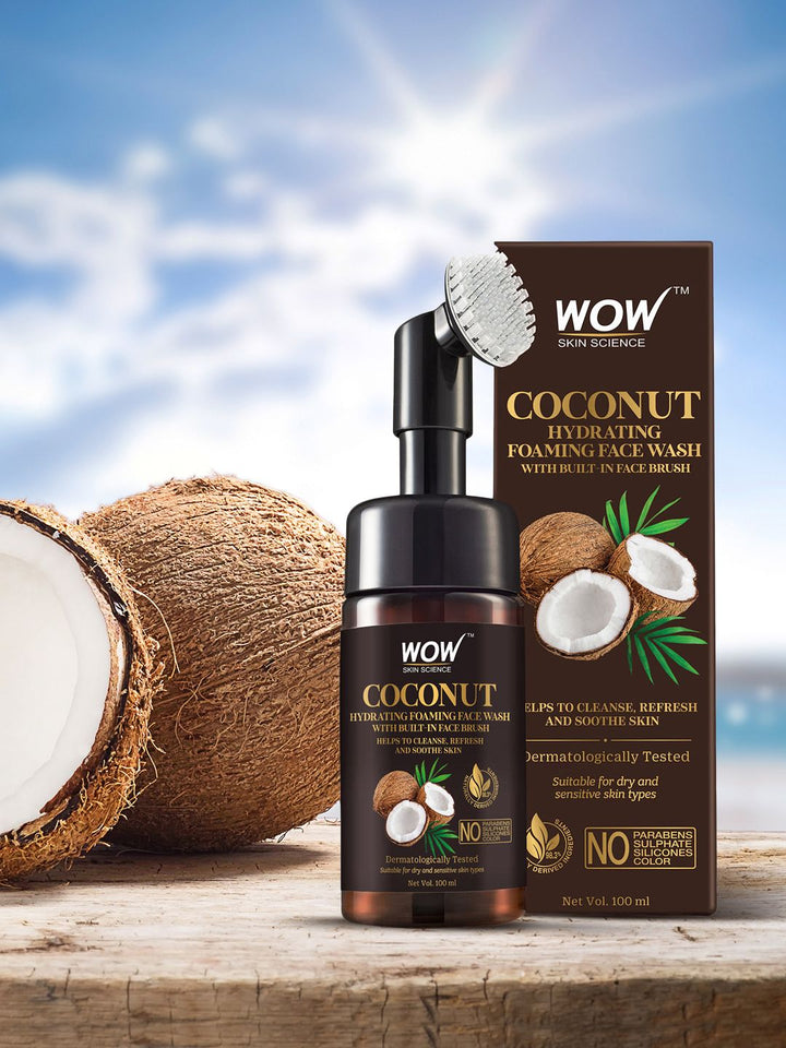 WOW Skin Science Coconut Hydrating Foaming Face Wash with Built-In Face Brush