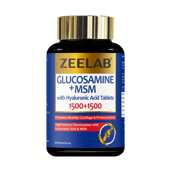ZEELAB Glucosamine + MSM with Hyaluronic Acid Tablets | Joint Support Supplement for Cartilage, Mobility & Flexibility