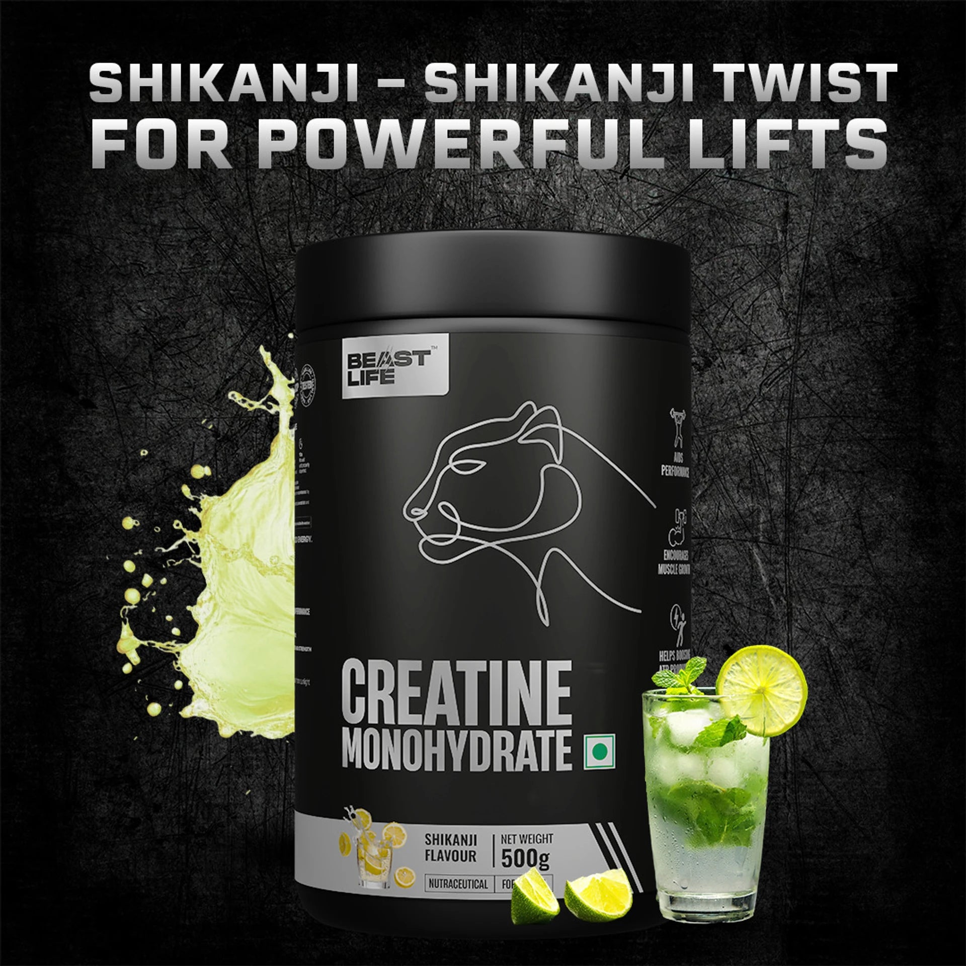 BeastLife Creatine Monohydrate | 166 Servings | Micronised Creatine| NABL Lab Tested Creatine