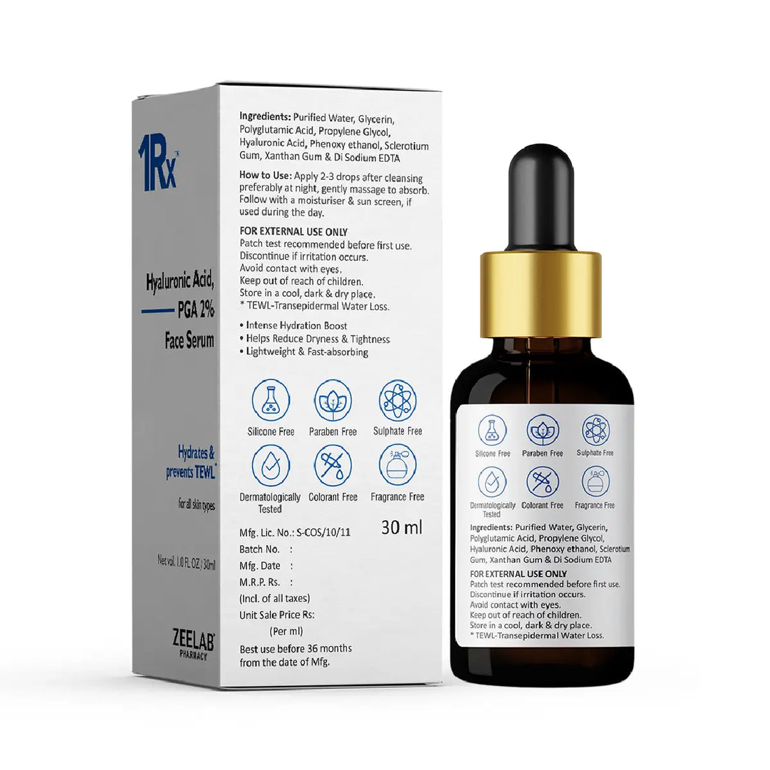 ZEELAB 1RX Hyaluronic Acid + PGA 2% Face Serum