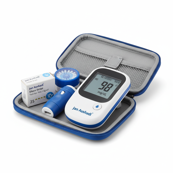 Jan Aushadhi Vitran Digital Glucometer Kit (Free 25 Test Strips)