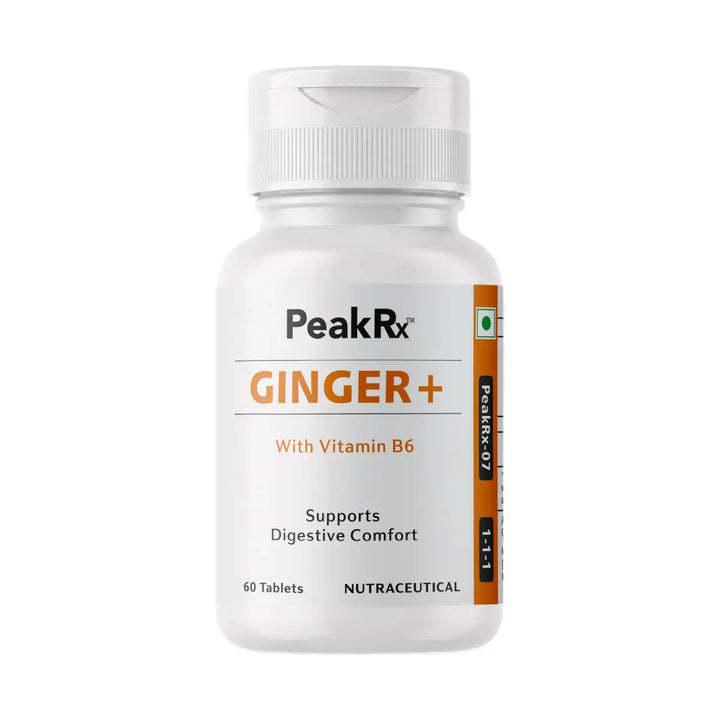 ZEELAB PeakRx Ginger+ with Vitamin B6 Tablets | Ginger Extract & Vitamin B6 Supplement for Digestive Health & Nausea Relief