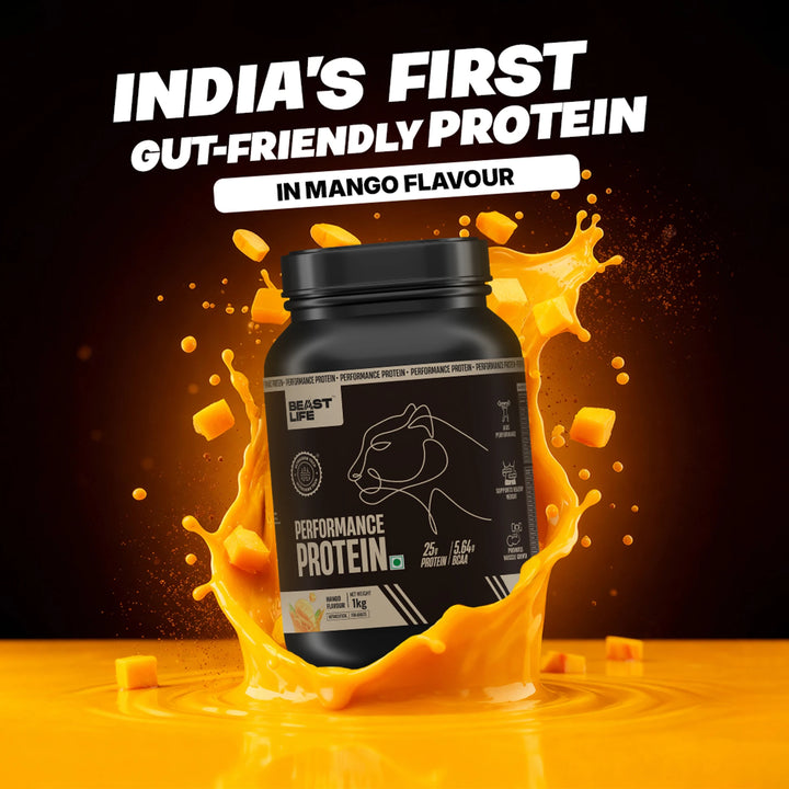 BeastLife Performance Protein Powder | 25g Protein & 5.64g BCAA Per Serving | Chocolate, Cold Coffee, Malai Kulfi, Mango, Cookies &amp; Cream, Rasmalai & Thandai | 1kg | Zero Added Sugar |