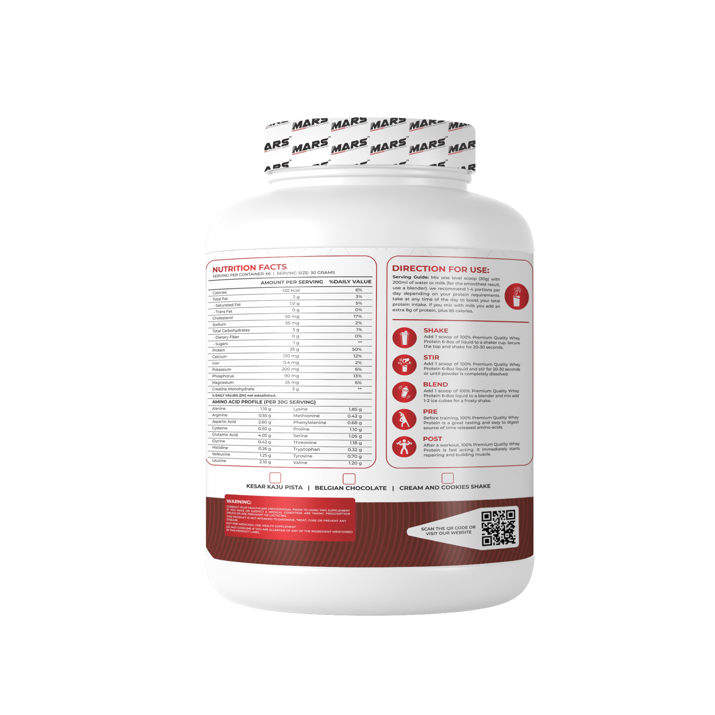 Mars Nutrition Advanced Whey Protein Concentrate | 25g Protein, 4.5g BCAAs & 3g Creatine | Belgian Chocolate | 1kg & 2kg | Lab Tested | QR/Secret Code Verified Authenticity