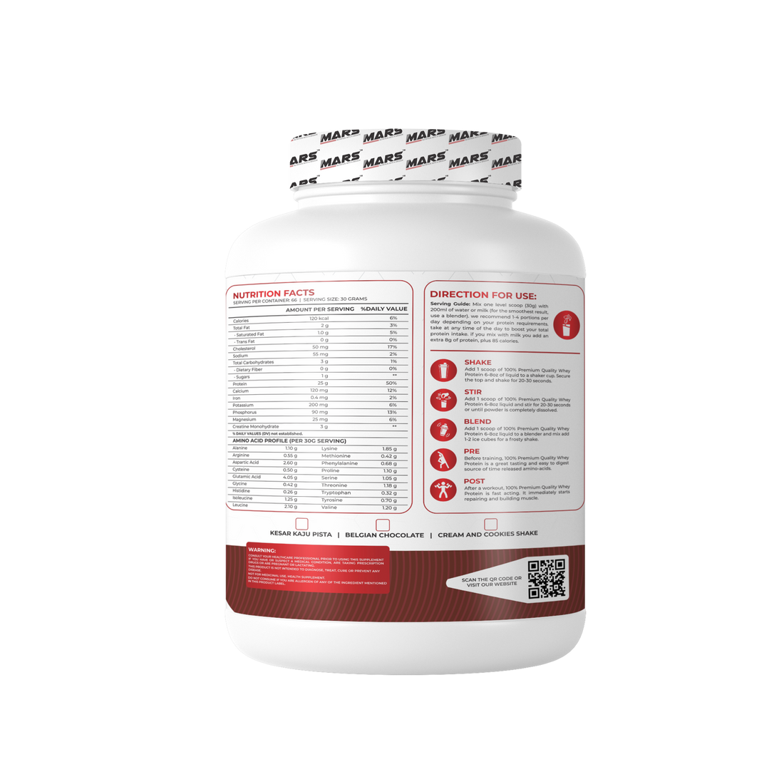 Mars Nutrition Advanced Whey Protein Concentrate | 25g Protein, 4.5g BCAAs & 3g Creatine | Belgian Chocolate | 1kg & 2kg | Lab Tested | QR/Secret Code Verified Authenticity