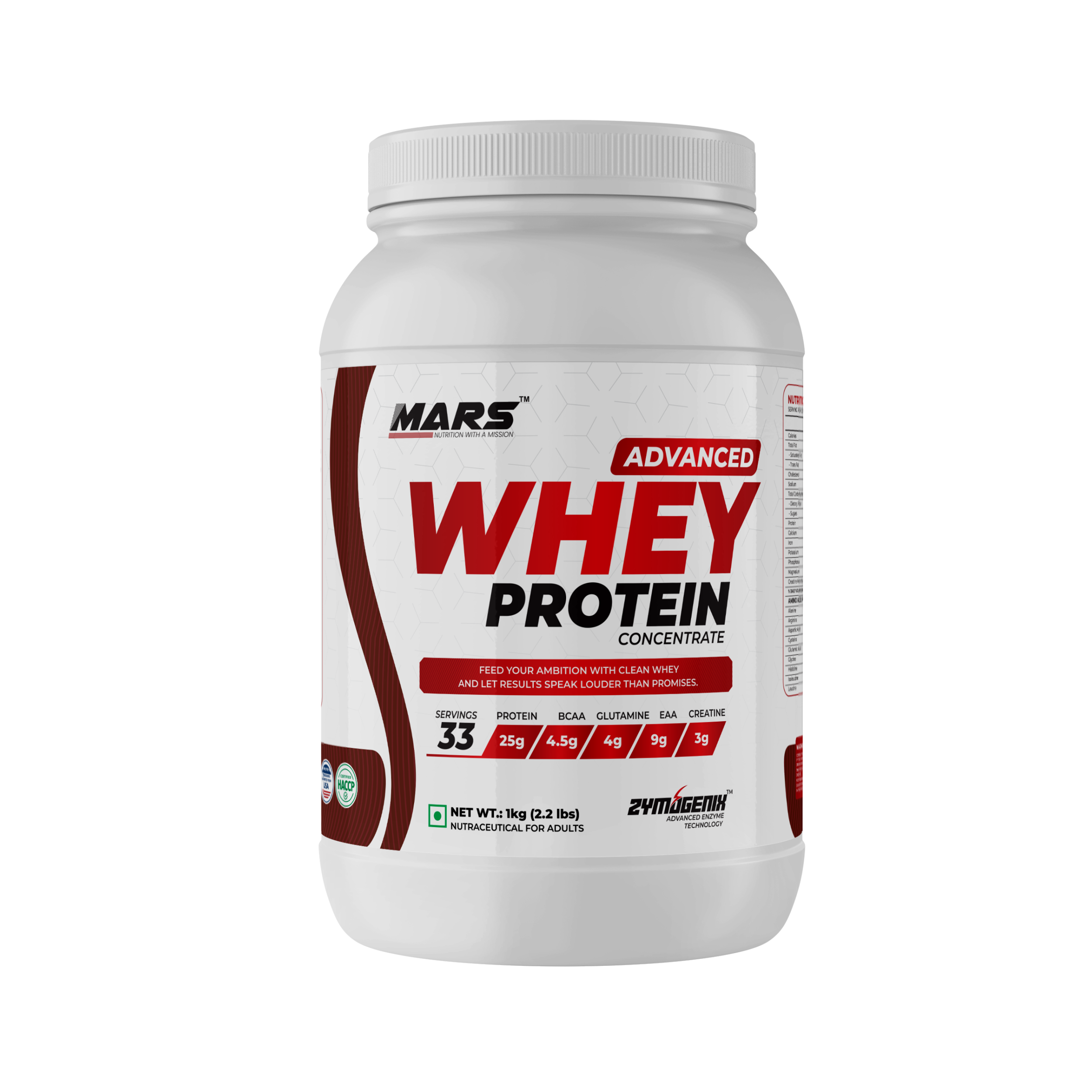 Mars Nutrition Advanced Whey Protein Concentrate | 25g Protein, 4.5g BCAAs & 3g Creatine | Belgian Chocolate | 1kg & 2kg | Lab Tested | QR/Secret Code Verified Authenticity