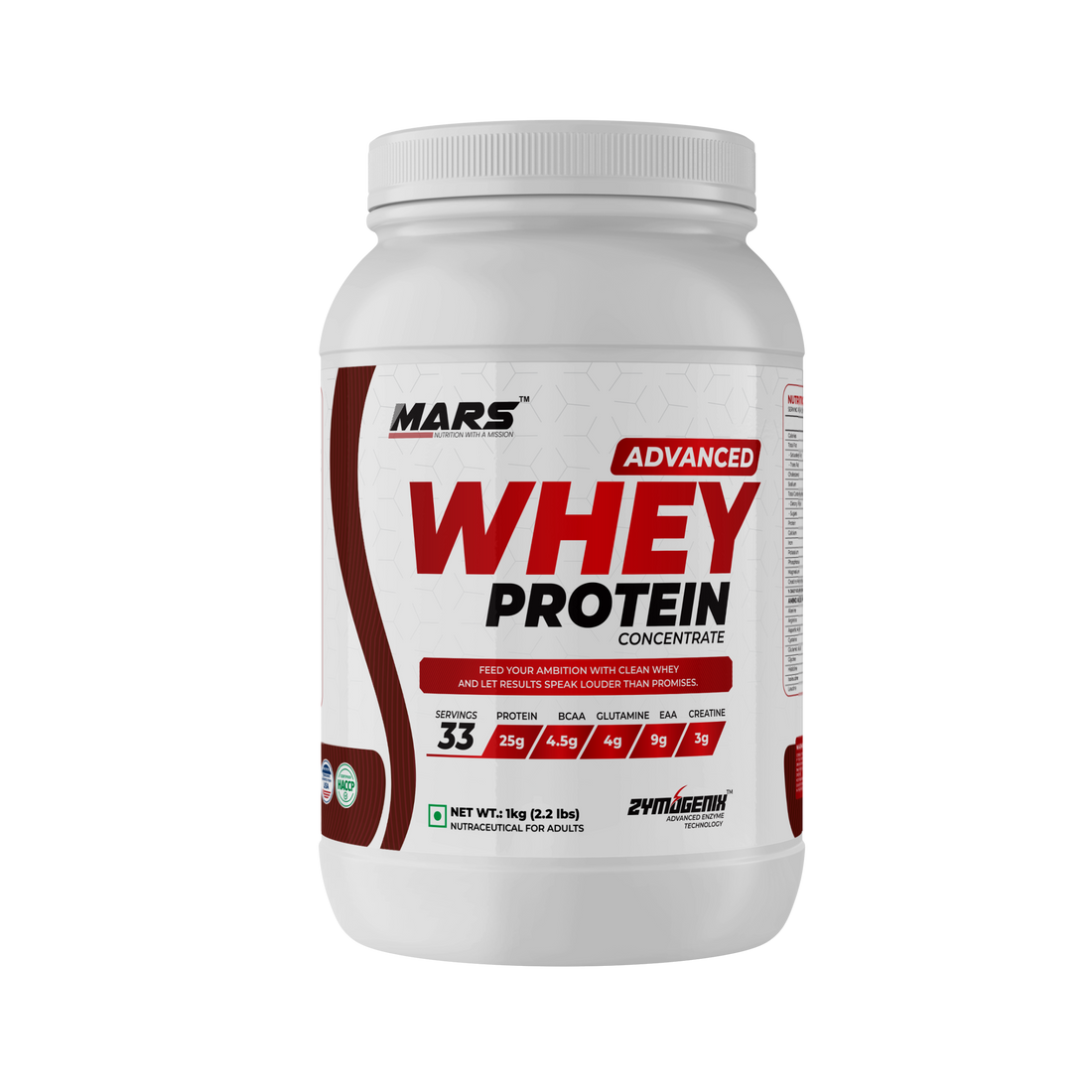 Mars Nutrition Advanced Whey Protein Concentrate | 25g Protein, 4.5g BCAAs & 3g Creatine | Belgian Chocolate | 1kg & 2kg | Lab Tested | QR/Secret Code Verified Authenticity