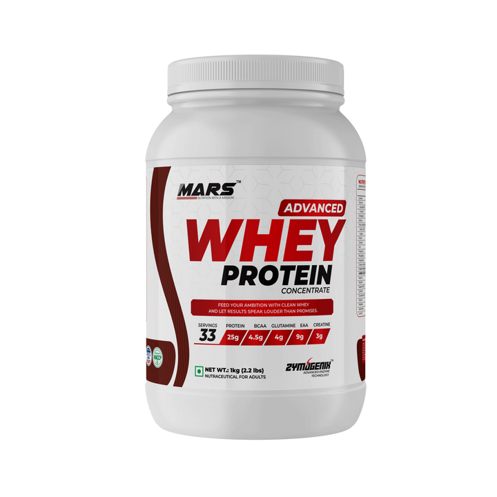 Mars Nutrition Advanced Whey Protein Concentrate | 25g Protein, 4.5g BCAAs & 3g Creatine | Belgian Chocolate | 1kg & 2kg | Lab Tested | QR/Secret Code Verified Authenticity