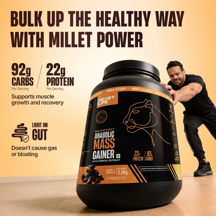 BeastLife High Rich Protein Gainer | No Maltodextrin | Anabolic Mass Gainer with Ultrasorb Tech | 2.5kg | Belgian Chocolate & Strawberry Banana
