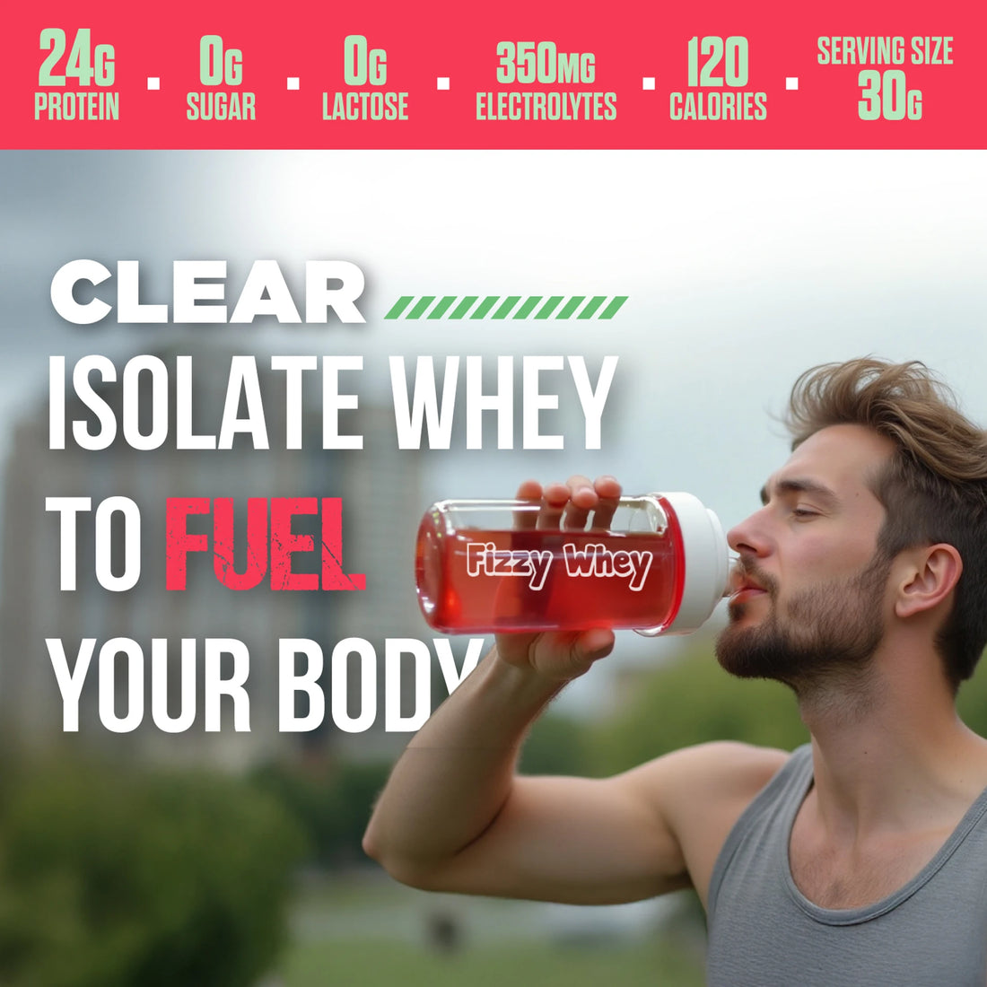 BIG MUSCLE Fizzy Whey Clear Whey Protein Isolate + Electrolytes | 80% Protein | 0g Lactose | 0 Added Sugar | Apple | 600g | Sports Nutrition Supplement