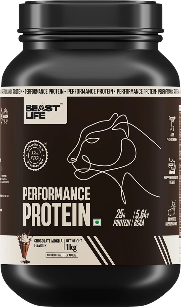 BeastLife Performance Protein Powder | Chocolate Flavor | 1kg & 2kg | 25g Protein & 5.64g BCAA Per Serving | Zero Added Sugar | Whey Protein Supplement