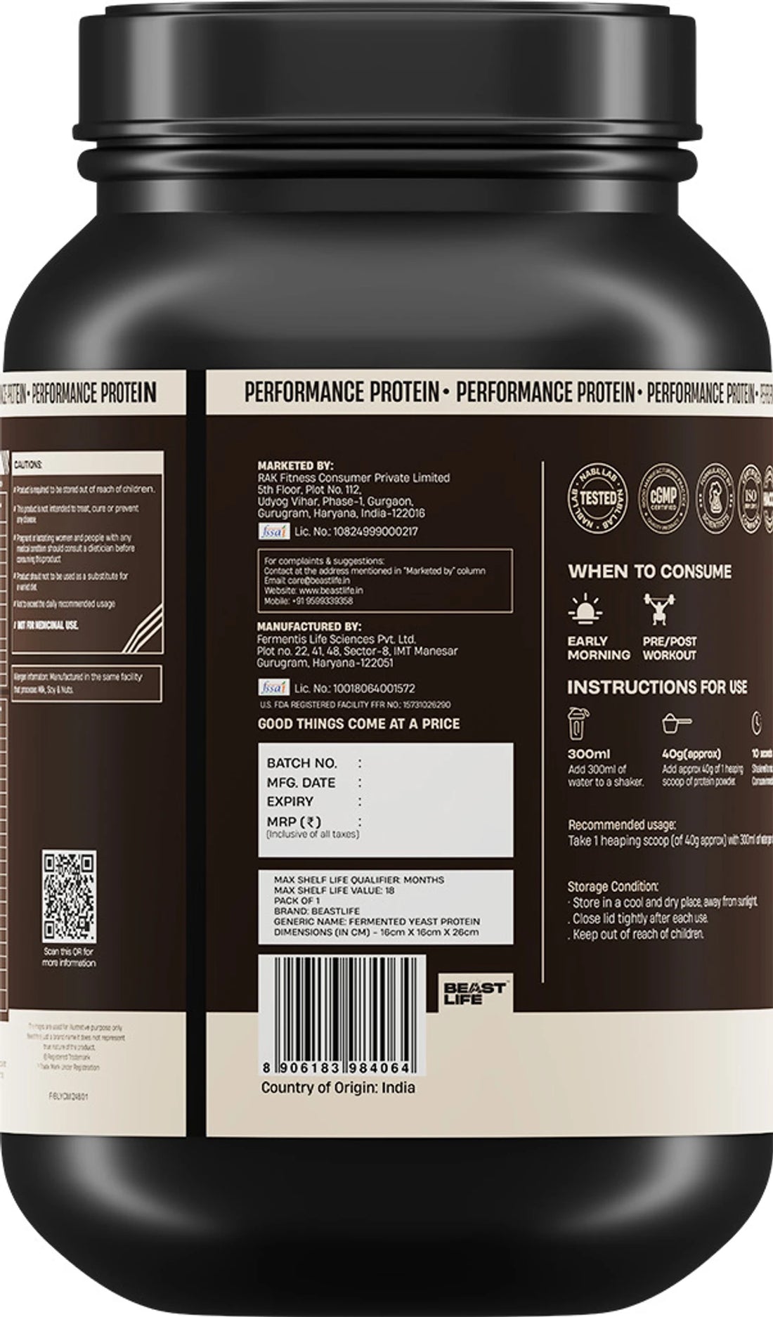 BeastLife Performance Protein Powder | Chocolate Flavor | 1kg & 2kg | 25g Protein & 5.64g BCAA Per Serving | Zero Added Sugar | Whey Protein Supplement | Special Offer ₹1499 & ₹2950