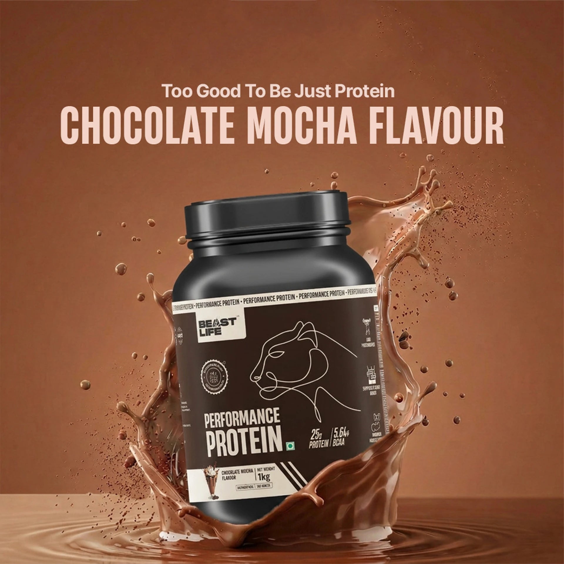 BeastLife Performance Protein Powder | Chocolate Flavor | 1kg & 2kg | 25g Protein & 5.64g BCAA Per Serving | Zero Added Sugar | Whey Protein Supplement | Special Offer ₹1499 & ₹2950