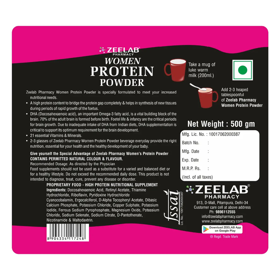 Zeelab Women Protein Powder Chocolate Flavour 500g